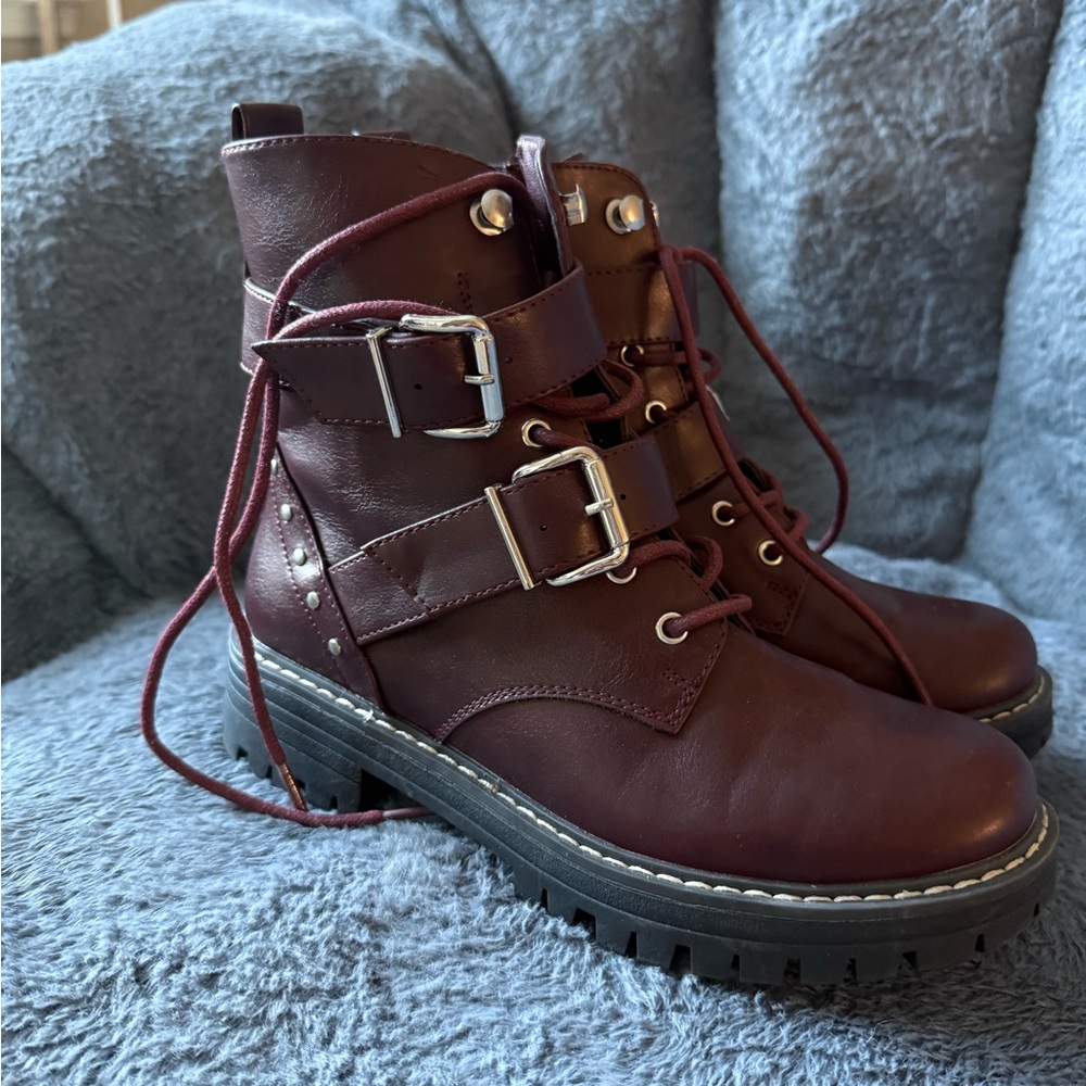 Kohls Women's Burgundy Leather Ankle Boots